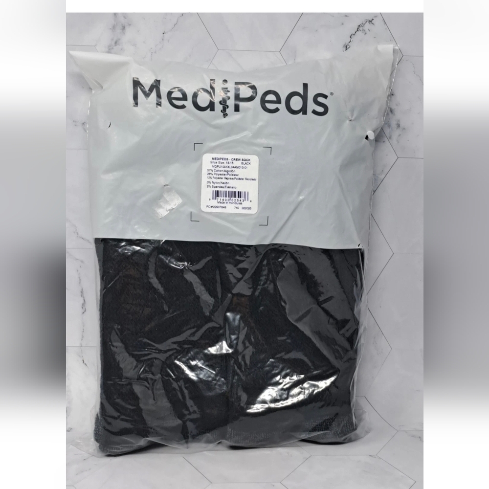 MediPeds Crew Socks  - Black Size 13-15 - Pk of 4